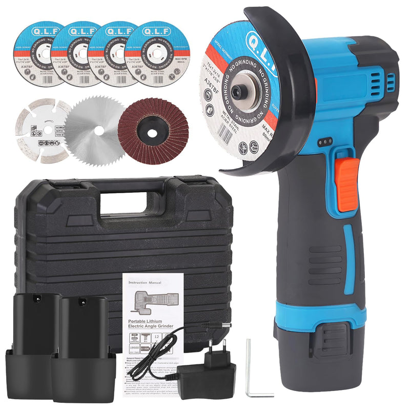 Mini Winkelschleifer Akku, Professional Winkelschleifer mit 2 x Batterien 4500mAh, 19500 rpm, Mini Akku Flex mit 7 Trennscheiben 75MM zum Schneiden, Polieren, Schärfen