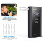 Milduall Alkoholtester Polizeigenau, Professioneller Alkoholmessgerät mit digitaler LCD-Anzeige Promillemessgerät Atemalkoholtester mit 10 Mundstücken, Gradgenauigkeit für Outdoor Patry