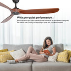 reiga 178 cm Holz Deckenventilator mit Fernbedienung, 6 Geschwindigkeiten, Leise DC Motor, 3 Holz Flügeln, Sommer Winterbetrieb für Schlafzimmer, Wohnzimmer, Terrasse