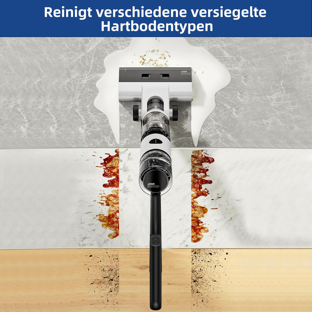 JONR ED12 Nass Trockensauger Akku, Selbstreinigung, Saug Wisch Staubsauger, Saugwischer Kabellos, Kantenreinigungsbürste 6mm, 850mL Wassertank, Anti-Verwirrungs-Haar für Harte Boden, Tierhaare