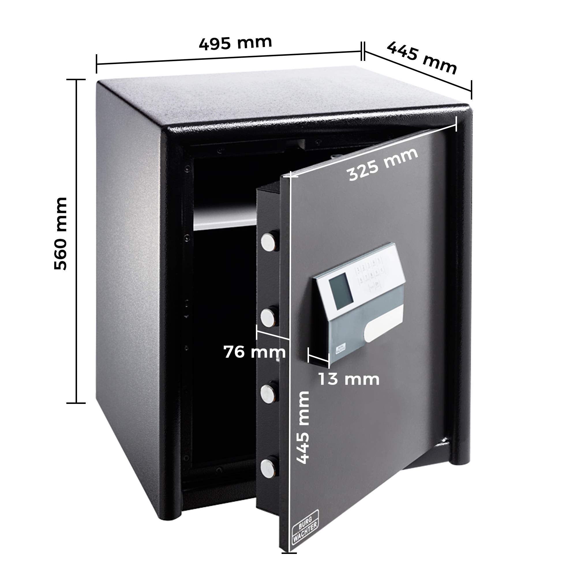 Burg-Wächter Möbeltresor mit elektronischem Zahlenschloss, Combi-Line, Sicherheitsstufe S2, Feuerschutz LFS 30 P, VdS-geprüft, 15 l, 44 kg, CL 440 E, Schwarz