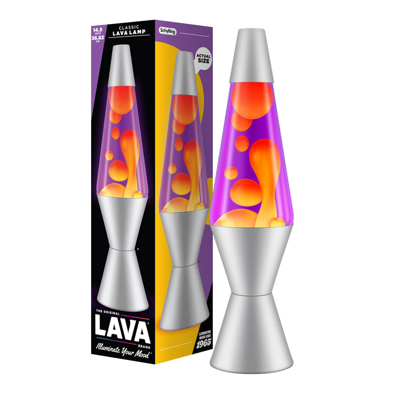 LAVA® - Lava Lampe 2125, gelbes Wachs, lila Flüssigkeit, silberner Sockel und Deckel, Original 14,5 Zoll Bewegungslampe der Marke LAVA®