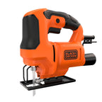 BLACK+DECKER 400W Stichsäge (kompakt und schlank, mit verstellbarem Sägeschuh, Gebläse und Feststellschalter, optimal für solide Gerad-, Kurven- und Gehrungsschnitte, inkl. Holzsägeblatt) BES602