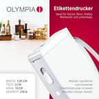 Olympia P22 Etikettendrucker | Etikettiergerät für Home Office & Bürobedarf | Bluetooth-Thermodrucker für Küche, Büro & Hobby | Label Printer für Endlospapier | Wasserfest & Abriebfest (Weiß)