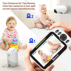 Blemil Babyphone mit 2 Kameras und Audio 30 Stunden wiederaufladbare Batterie, 5" großer geteilter Bildschirm, ferngesteuerte Schwenk-/Neige-/Zoom-Kamera, Zwei-Wege-Gespräch, Nachtsicht, kein WiFi