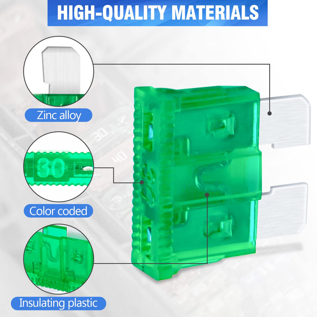 20 Stück 30A Standard Auto Sicherungen, Bolatus Flachsicherung Kfz Sicherungen Auto Sicherunge Stecksicherung Flachsicherungen Set mit 1 Sicherungszieher