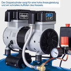 Scheppach HC26Si Ultra Silent Kompressor 24L | 1100W | 8bar | 66 dB(A) leise | ölfrei & wartungsarm | Ansaugleistung 162L/min | Leisekompressor Doppelzylinder Flüsterkompressor | mit 14-tlg Zubehörset