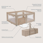 Lionelo Kinderlaufgitter 150 x 180 x 75 cm Florence Easy Fold, atmungsaktives Netz, sicher, tragbar, einfach zusammenklappbar, 2 Eingänge mit Reißverschluss, Reisetasche