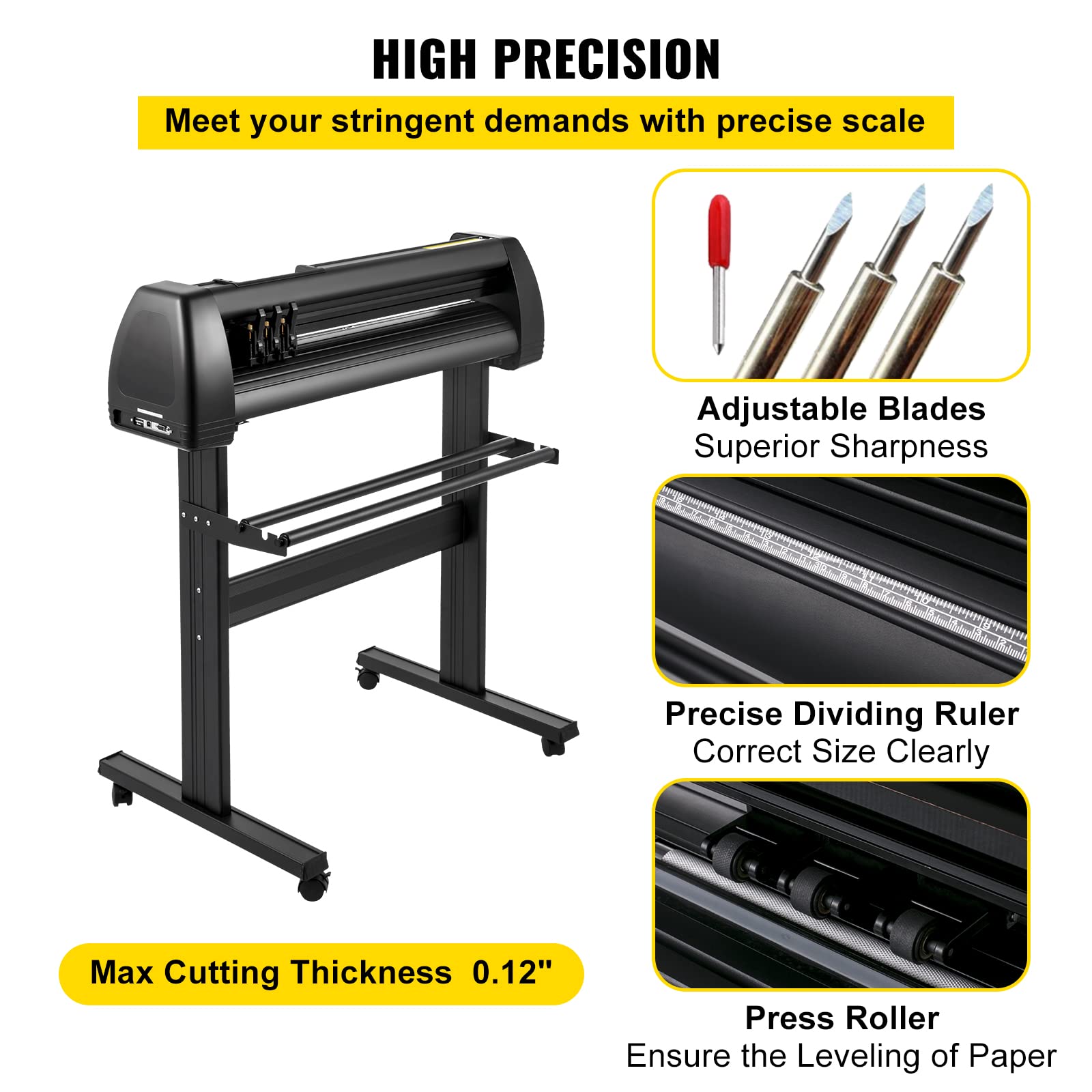 VEVOR Vinyl-Schneidemaschine Schneideplotter, 870 mm, LED-Plotter-Drucker, Präzise Manuelle Positionierung, Softwareunterstützung für MAC- und Windows-Systeme, Einstellbare Kraft & Geschwindigkeit