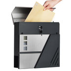 SONGMICS Briefkasten, Wandbriefkasten mit Sichtfenster, für Haustür, mit Schloss und Schlüsseln, silbern-anthrazit GMB053G01