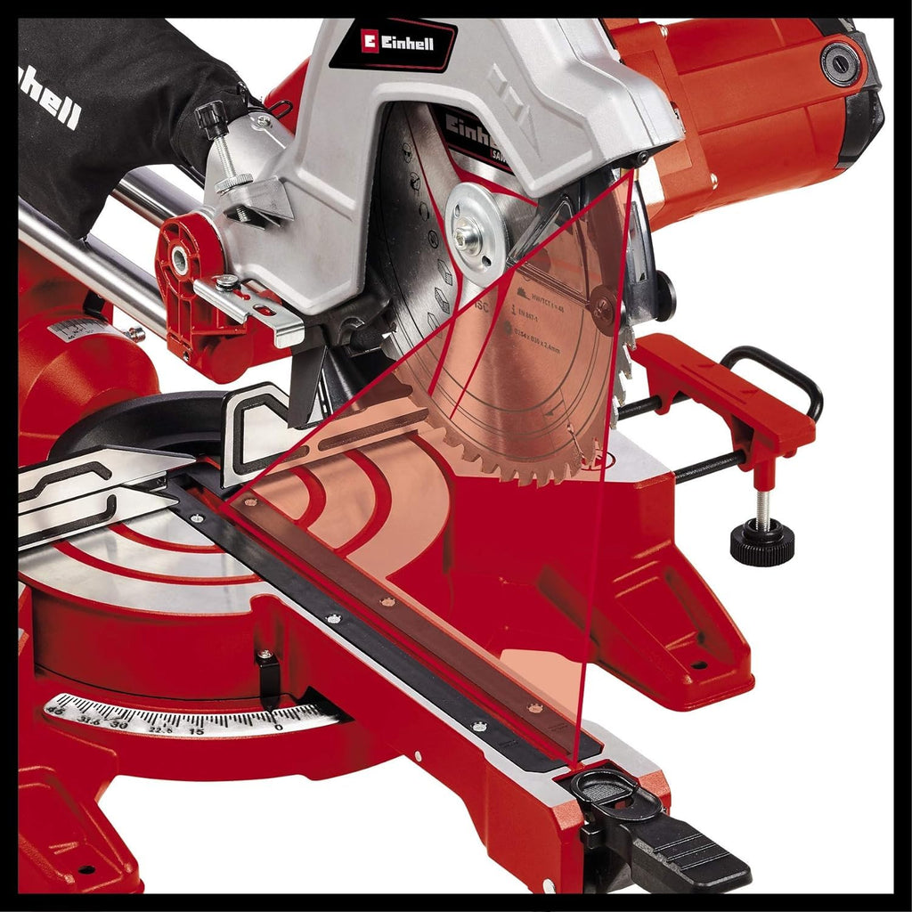 Einhell Zug-Kapp-Gehrungssäge TC-SM 254 (1900 W, max. 85 mm x 305 mm Schnitttiefe/-breite, Ø 254 mm Sägeblatt, neigbarer Sägekopf, Zugfunktion, Laser)