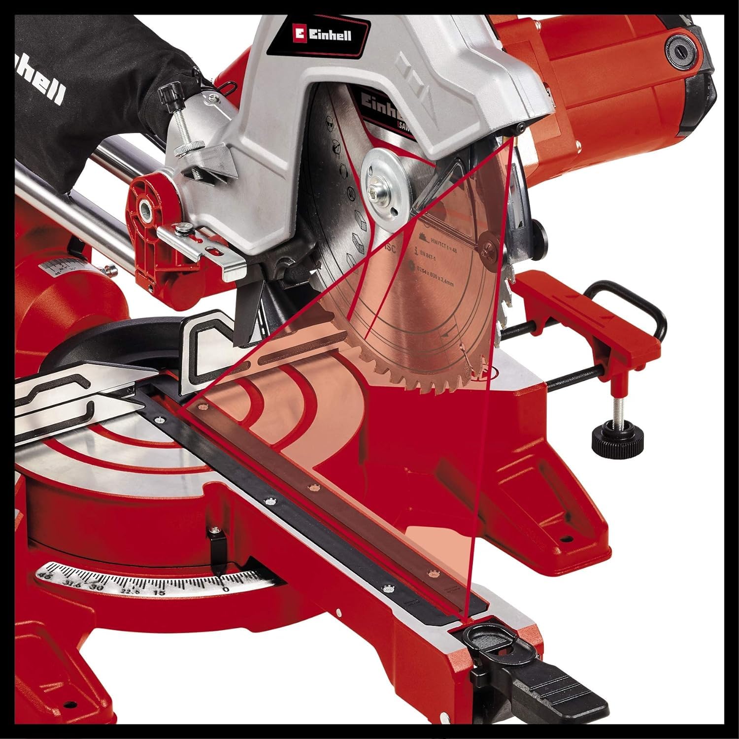 Einhell Zug-Kapp-Gehrungssäge TC-SM 254 (1900 W, max. 85 mm x 305 mm Schnitttiefe/-breite, Ø 254 mm Sägeblatt, neigbarer Sägekopf, Zugfunktion, Laser)