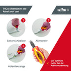 Wiha Installationszange TriCut electric VDE (38853), Seitenschneider + Abisolierzange + Abmanteln | Elektrikerzange für Schalter + Steckdosen | 170 mm