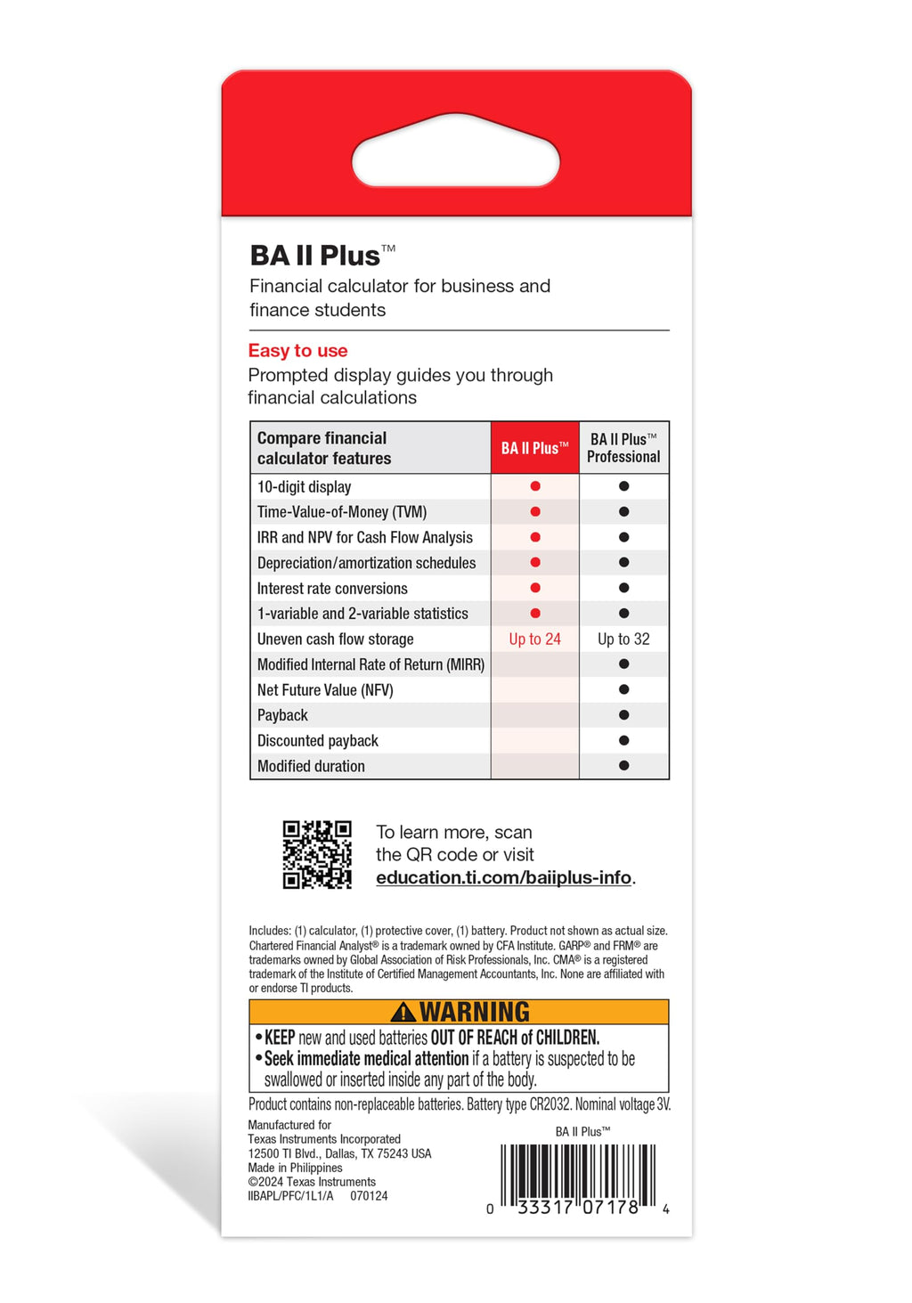 Texas Instruments BA II Plus Taschenrechner (Hosentasche, finanziell, Schwarz, Knöpfe, Akku)