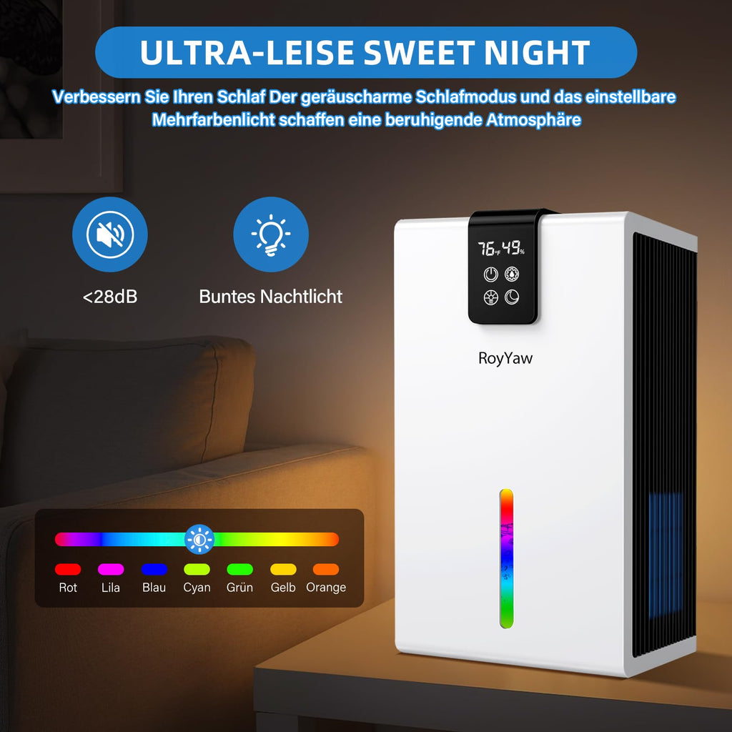 Luftentfeuchter Elektrisch, Ultra Leiser Raumentfeuchter, 2700ml Luftentfeuchter mit LED Display, Automatisches Abtauen' Schlafmodus, Gegen Feuchtigkeit Schimme, Ideal für Badezimmer Schlafzimmer