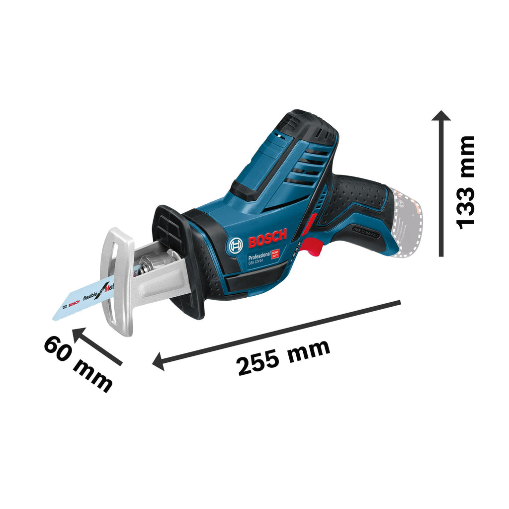 Bosch Professional 12V System Akku Säbelsäge GSA 12V-14 (Schnitttiefe Holz/Metallprofile: 65/50mm, inkl. 2 Sägeblätter, ohne Akku/ Ladegerät)
