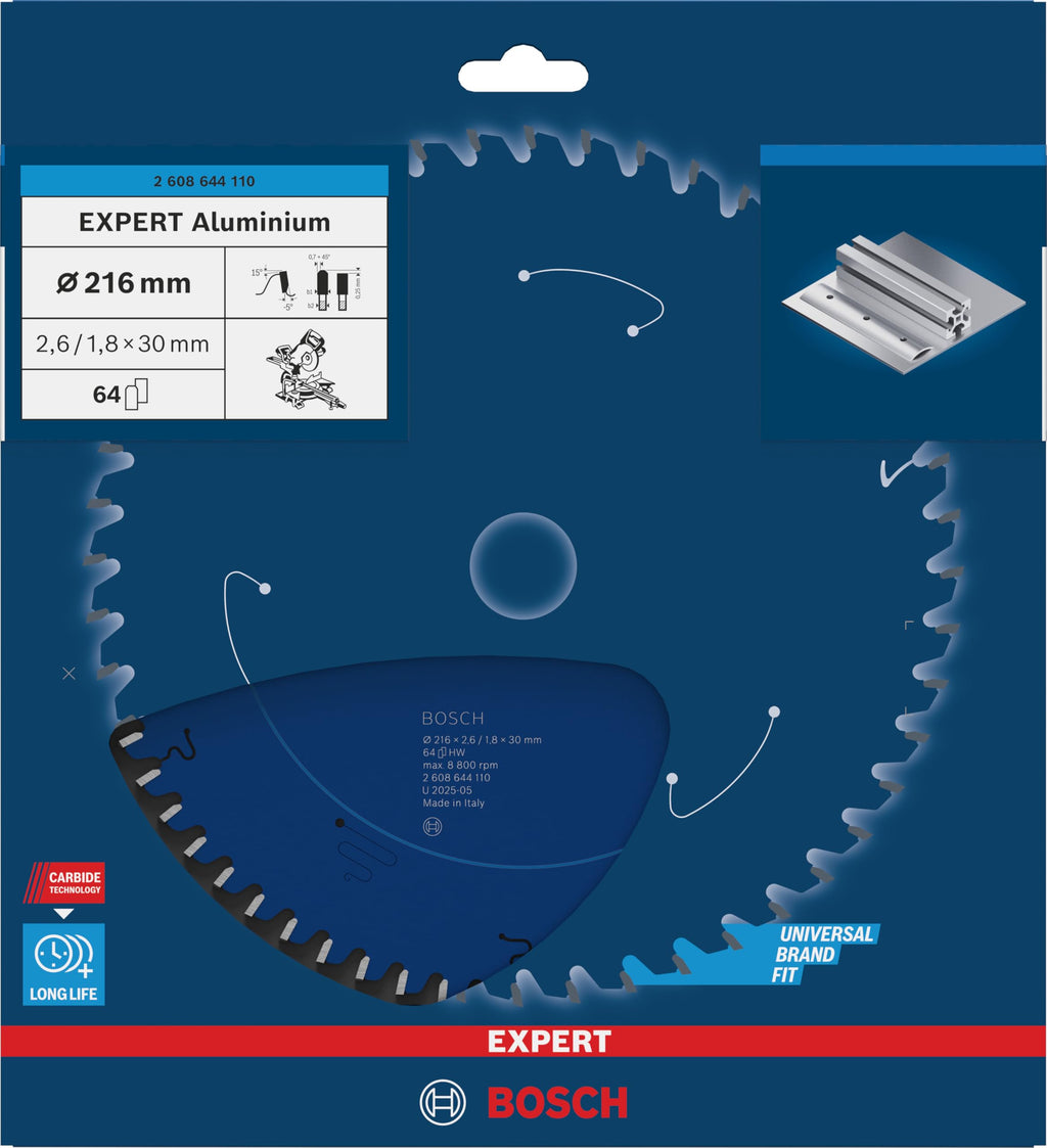 Bosch 1x EXPERT Aluminium Kreissägeblatt für kabelgebundene Kapp‑ und Gehrungssägen (für Aluminium, Ø mm, Professional Zubehör kabelgebundene Kapp- und Gehrungssäge)