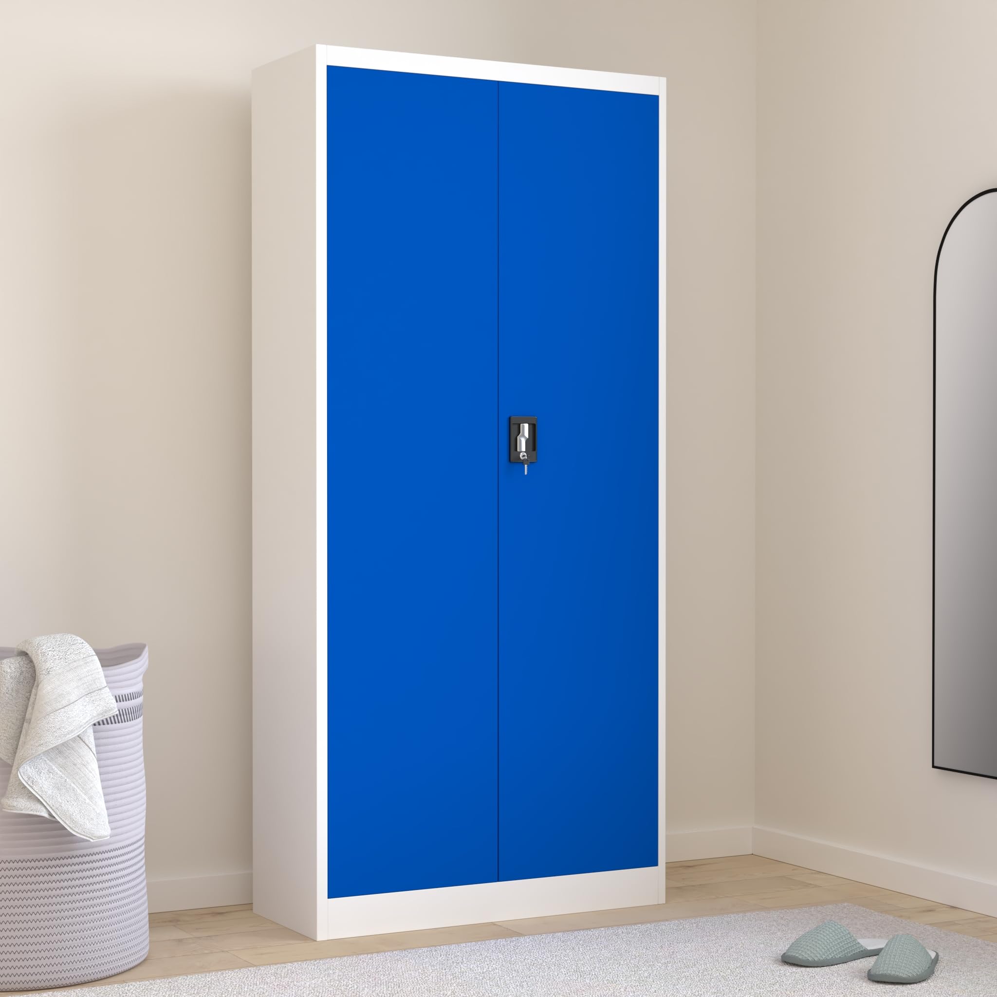 Jan Nowak Aktenschrank C001H Büroschrank Metallschrank Stahlschrank Werkzeugschrank Stahlblech Pulverbeschichtet Flügeltürschrank Abschließbar 195 cm x 90 cm x 40 cm (grau/blau)