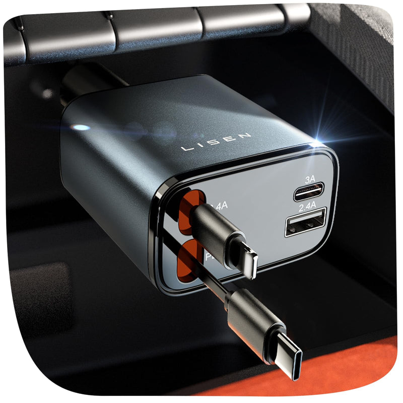 LISEN 75W Zigarettenanzünder USB C Einziehbares Auto Ladegerät Adapter - 2026 Valentinstagsgeschenk für Männer Frauen Ihn Sie, Gift for Men Women, Auto Zubehör Camping Gadgets für iPhone 17 Pro Max 16