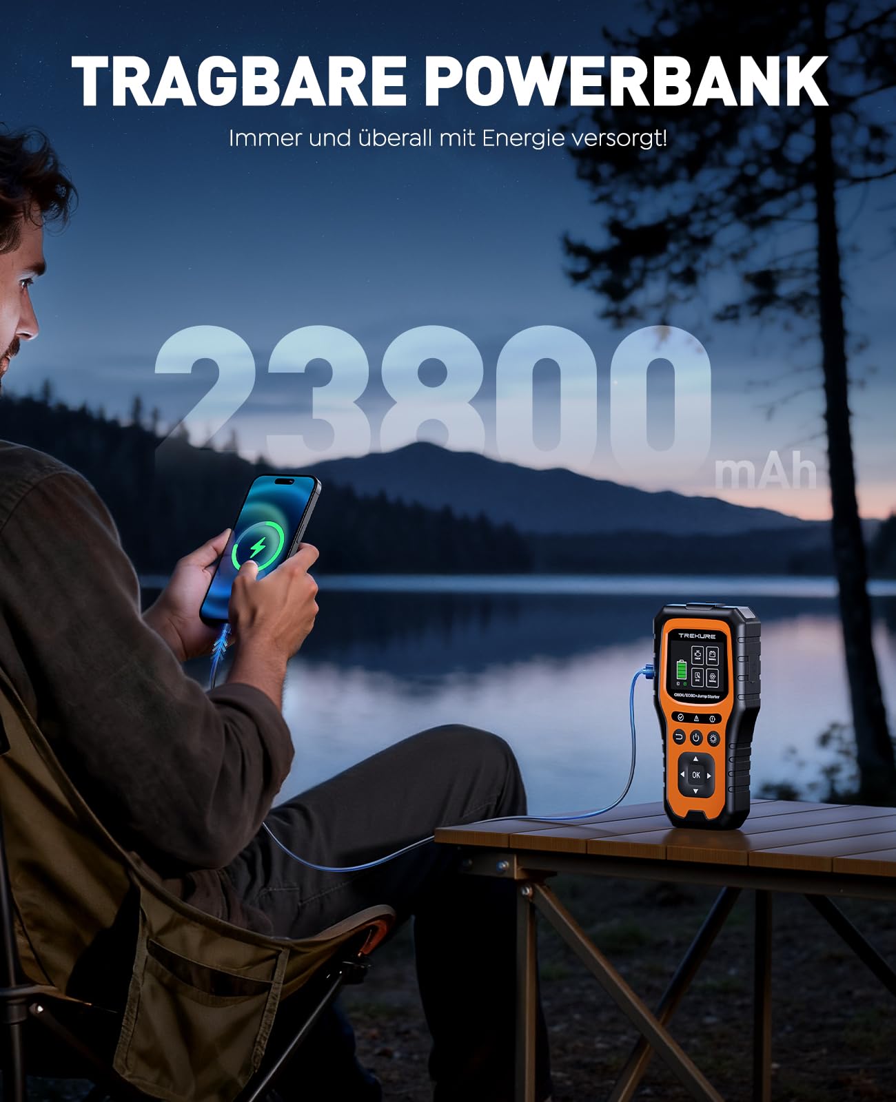 TREKURE 6000A Auto Starthilfe Powerbank mit OBD2 Diagnosegerät und Batterietest, Starthilfe Powerbank für PKW 12V, für Benzin & Diesel bis 10,0L, Tragbare Starthilfe mit LED-Notlicht, V0-Feuerschutz