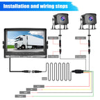 CAMECHO Rückfahrkamera 2 Kameras Set,9 Zoll LCD Monitor DVR +2 Geteilte Rück Kamera mit Nachtsicht IP69 Wasserdicht+Videoaufzeichnung für LKW/Bus/Van 12V-35V