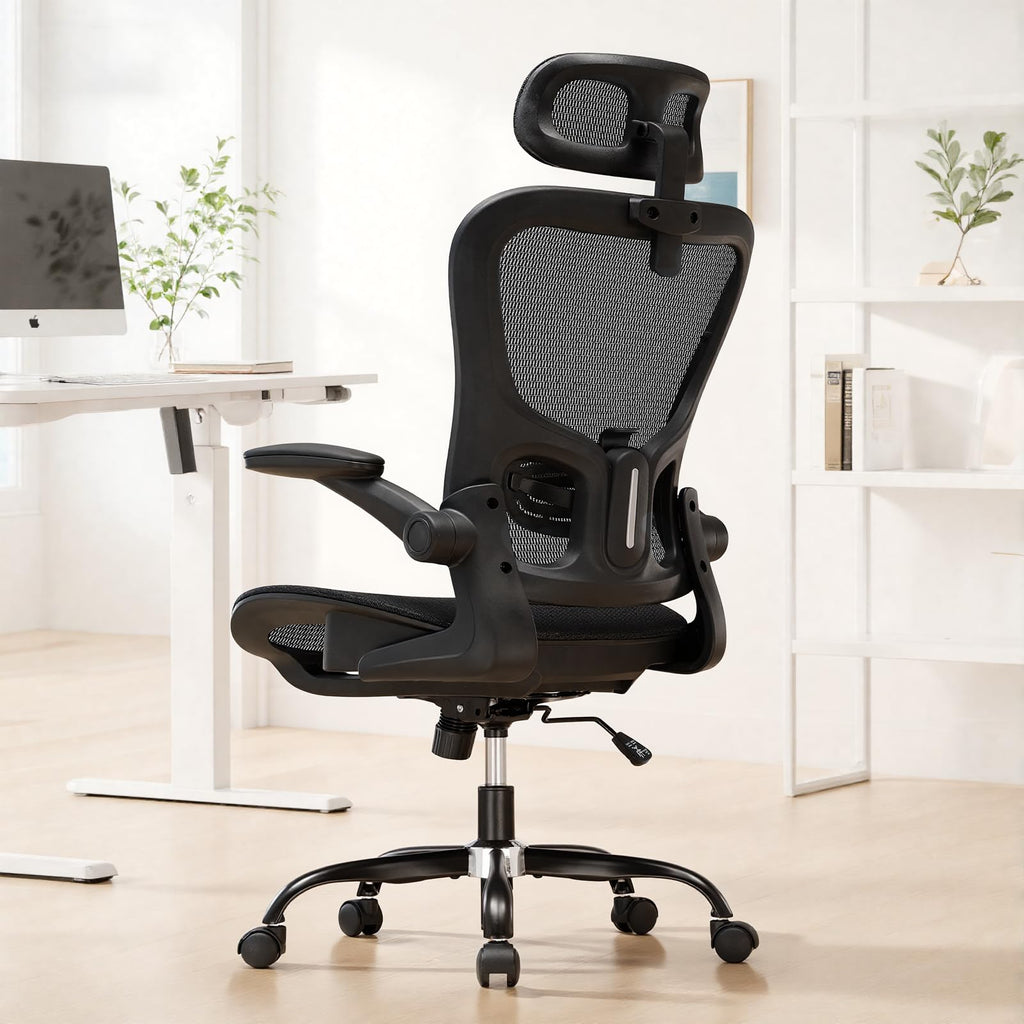 GTPLAYER Bürostuhl Ergonomisch, Schreibtischstuhl mit Verstellbarer Kopfstütze, Armlehnen, Lendenwirbelstütze, Büro Stuhl & Gaming Stuhl Wippfunktion, Chefsessel aus Mesh, 150kg(Schwarz)