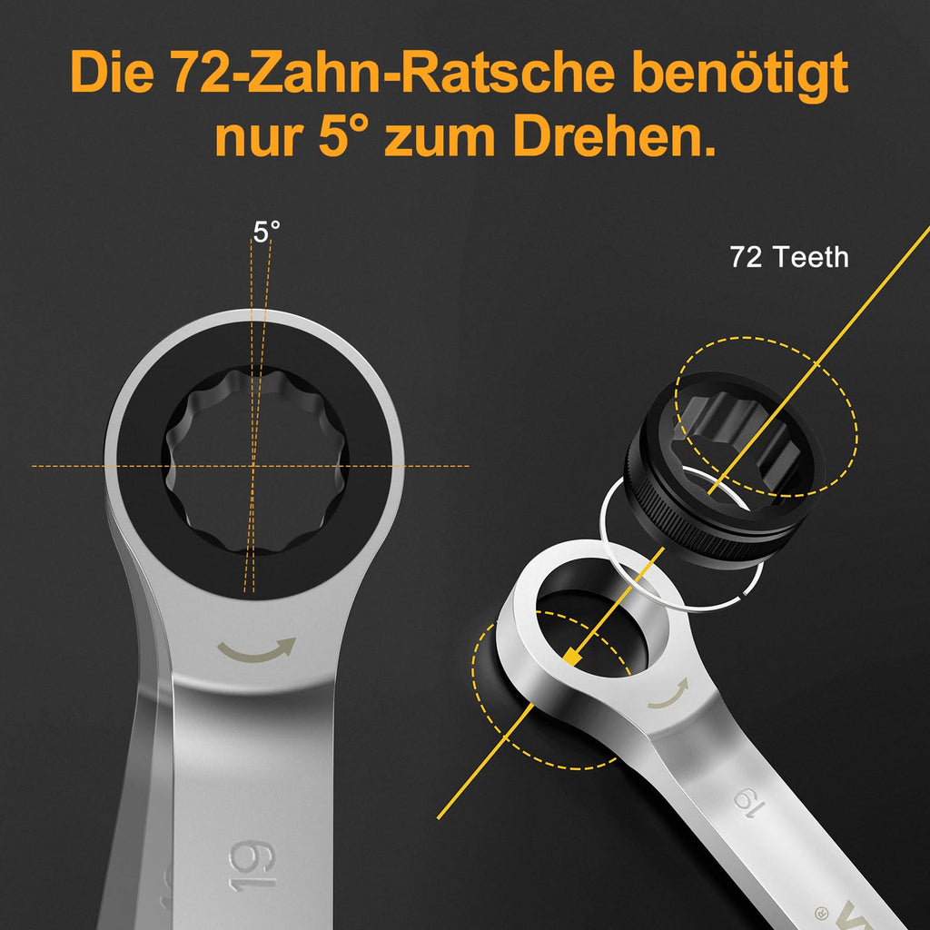HYCHIKA Ratschenschlüssel Set, 9Pcs Ringschlüssel Set, Schraubenschlüssel set 6-19 mm, Maulschlüssel Ringmaulschlüssel für Fahrradreparatur Autoreparatur