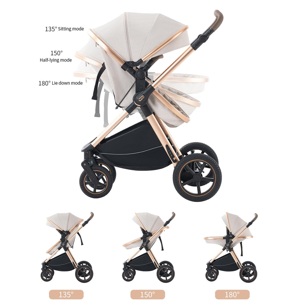 BEBBY 3-in-1 Kinderwagen KombiKinderwagen-Set 2-in-1 Buggy faltbar Luxus Hochlandschaft Neugeborenes Tragbarer Zusammenklappbarer Kinderwagen Travel System (D2-Black., H2-D)