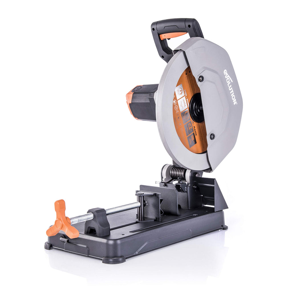Evolution R355CPS Kappsäge Kapp-Zug-Gehrungssäge 2200 W | inkl. Ø 355 mm HM-Sägeblatt Multi-Material-Schneiden Holz, Aluminium, Stahl, Kunststoff | Schnittleistung von 120 x 120 mm | 0-45˚ Gehrung