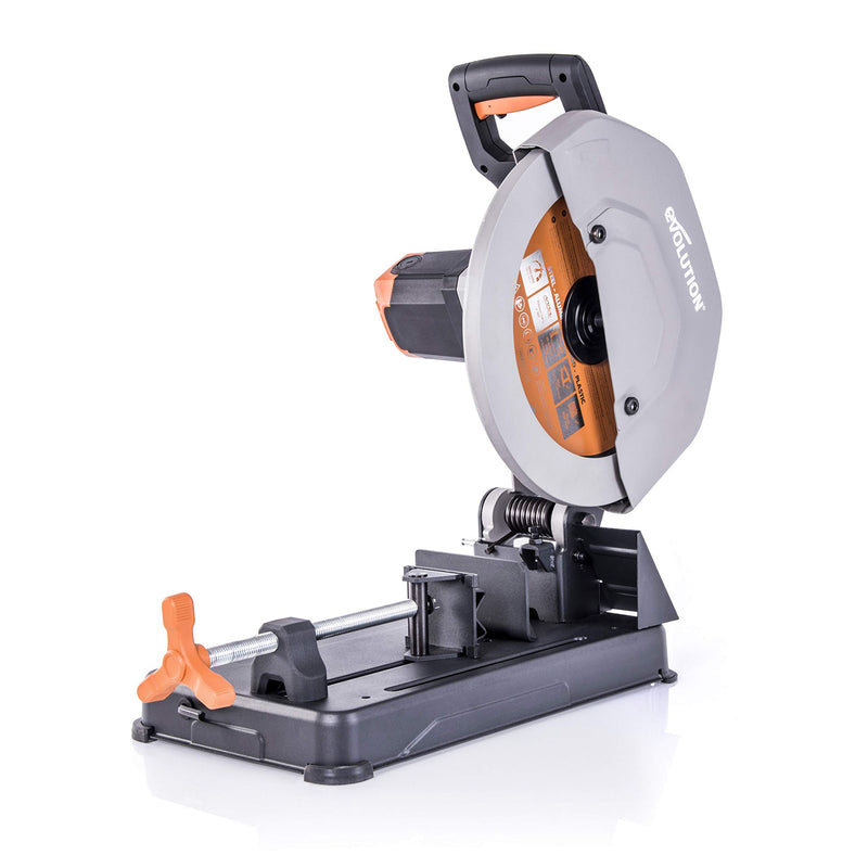 Evolution R355CPS Kappsäge Kapp-Zug-Gehrungssäge 2200 W | inkl. Ø 355 mm HM-Sägeblatt Multi-Material-Schneiden Holz, Aluminium, Stahl, Kunststoff | Schnittleistung von 120 x 120 mm | 0-45˚ Gehrung
