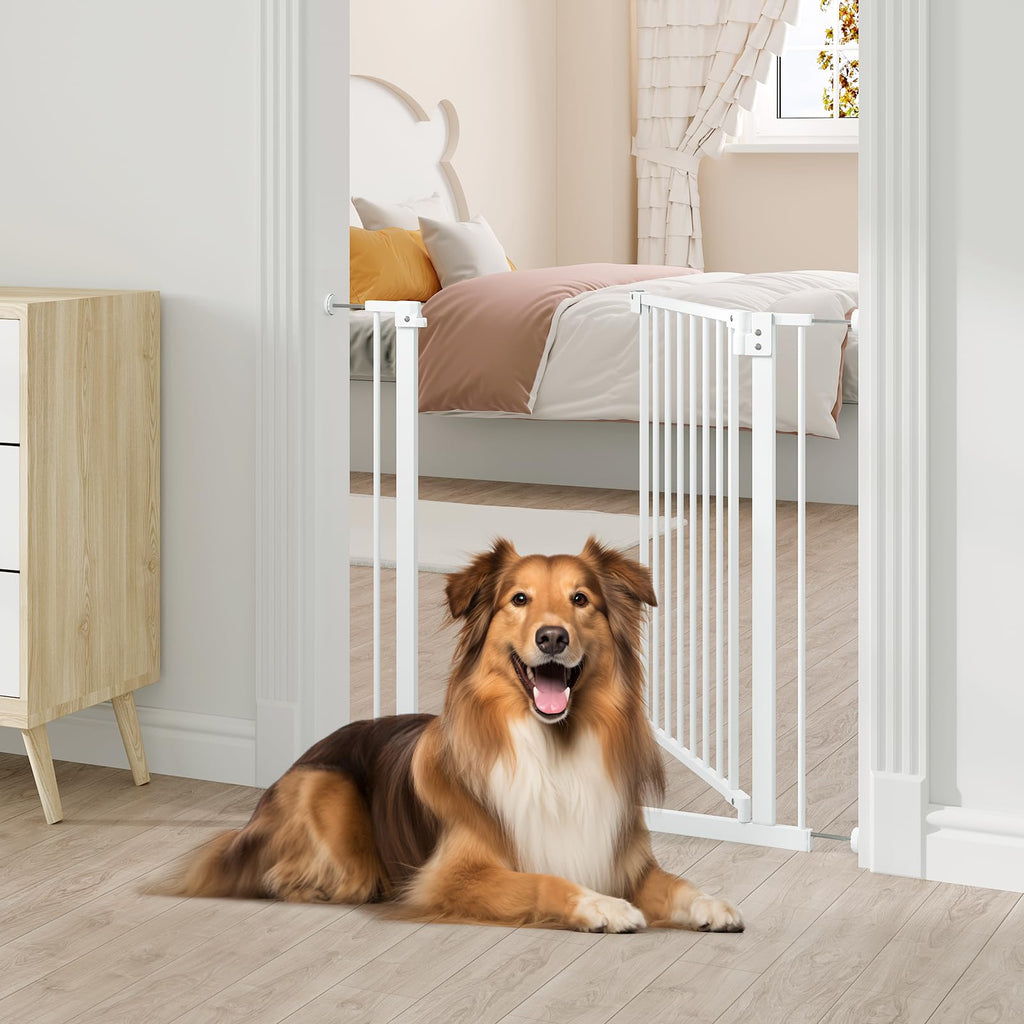 WOLTU Treppenschutzgitter 75–87 cm, Türschutzgitter aus Metall, mit/ohne Bohren, Auto-Close, 90°-Stopp, beidseitig schwenkbar, 2 Riegel, einhändig zu öffnen,Weiß