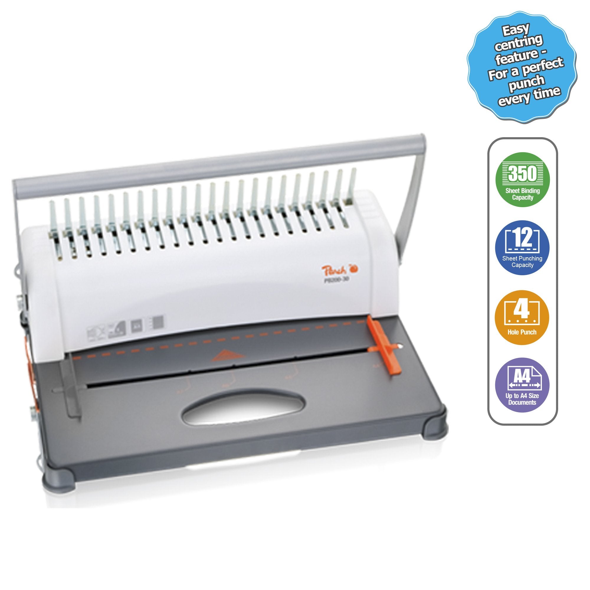 Peach All in one Plastikbindegerät - bis A3 quer - Preis-/Leistungs-Sieger* - bindet 350 Blatt - geeignet für alle marktüblichen Binderücken - inkl. Starterset - PB200-30A