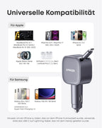 Anker USB-C Kfz-Ladegerät, 75W Max. Ultra-kompaktes Typ-C Kfz-Schnellladegerät, Integriertes einziehbares Kabel, Autonetzteil für iPhone 17/16/15 Serie, MacBook Pro/Air, iPad, Galaxy, AirPods