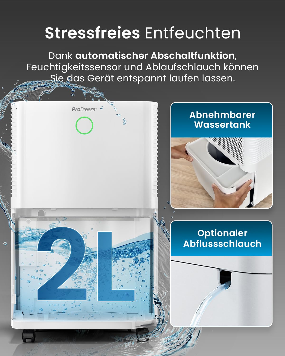 Pro Breeze OmniDry Luftentfeuchter mit App & WLAN, 12L in 24h Entfeuchtungsleistung - Luftentfeuchter elektrisch mit Wäschemodus, Feuchtigkeitssensor, Timer - Gegen Schimmel - Entfeuchter für bis 25m²