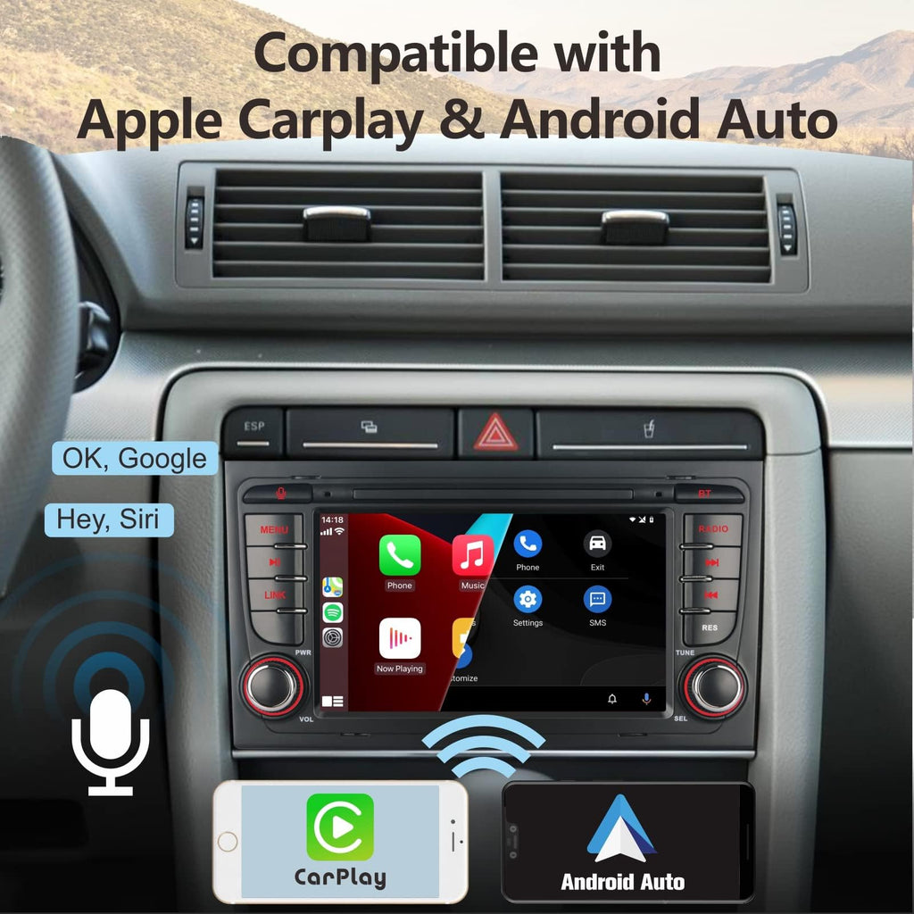 LXKLSZ Autoradio kompatibel mit drahtlos Carplay/Android Auto für Audi A4 S4 RS4 2002-2008 SEAT EXEO mit IPS Touchscreen/Bluetooth/Mirror Link/FM/AM/USB