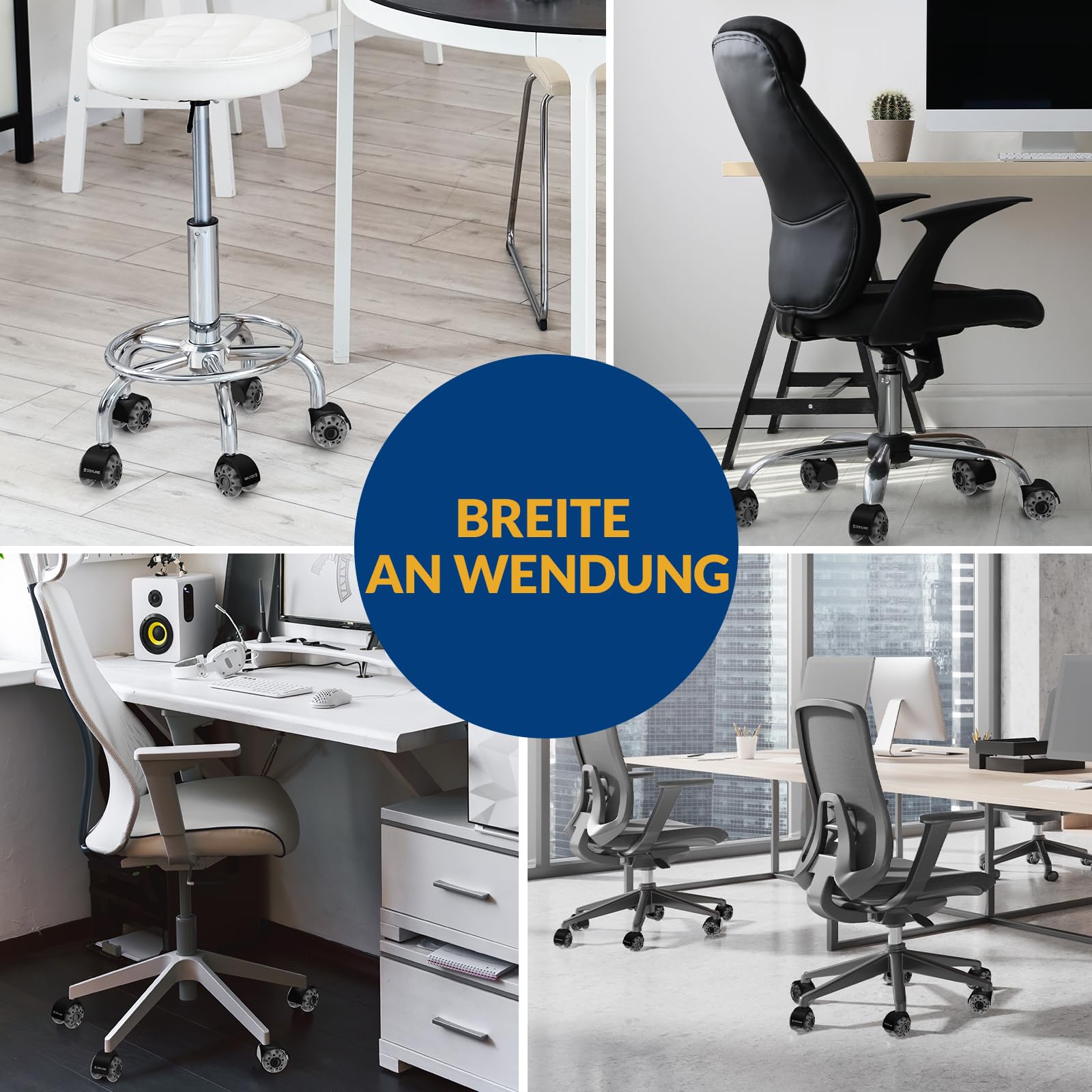 COSYLAND Bürostuhl Rollen 11mm x 22 mm - 5er Set Rollen für Bürostühle - Super Leise und Weiche für Hartböden, Parkett, Teppich, Laminat, Keine Bodenschutzmatte Nötig, Grau Doppelräder