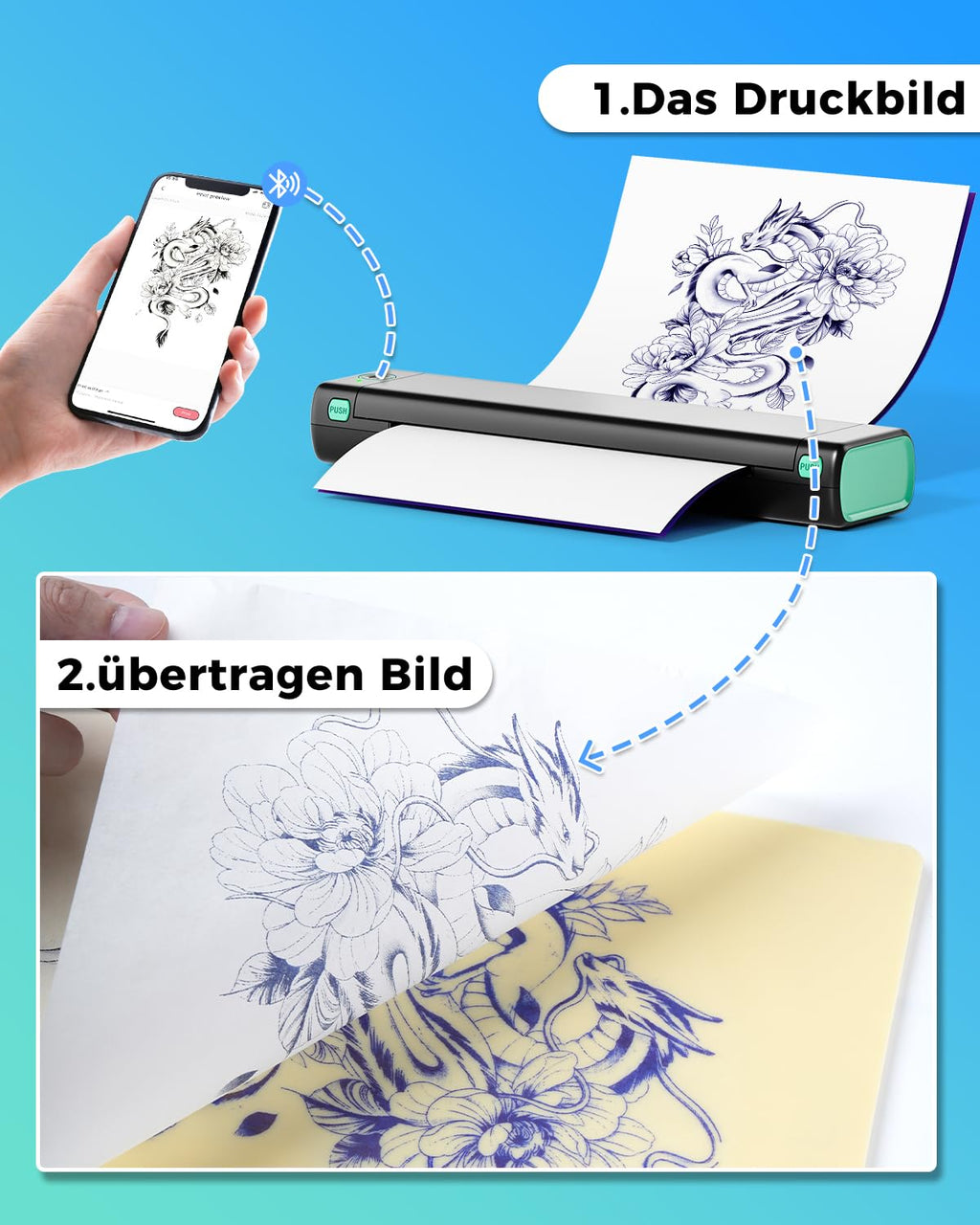 Phomemo M08F Tattoo Drucker Tattoo Stencil Drucker Transfer Maschine Professionelle Thermodrucker Kopierer Kompatibel mit Smartphone und PC mit 10pcs Transferpapier