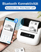Phomemo M220 Etikettendrucker Bluetooth, Tragbarer Etikettiergerät Bluetooth Thermo Label Printer für Barcode,Einzelhandel,kleine Unternehmen,mit Telefonen & PC-System Weiß