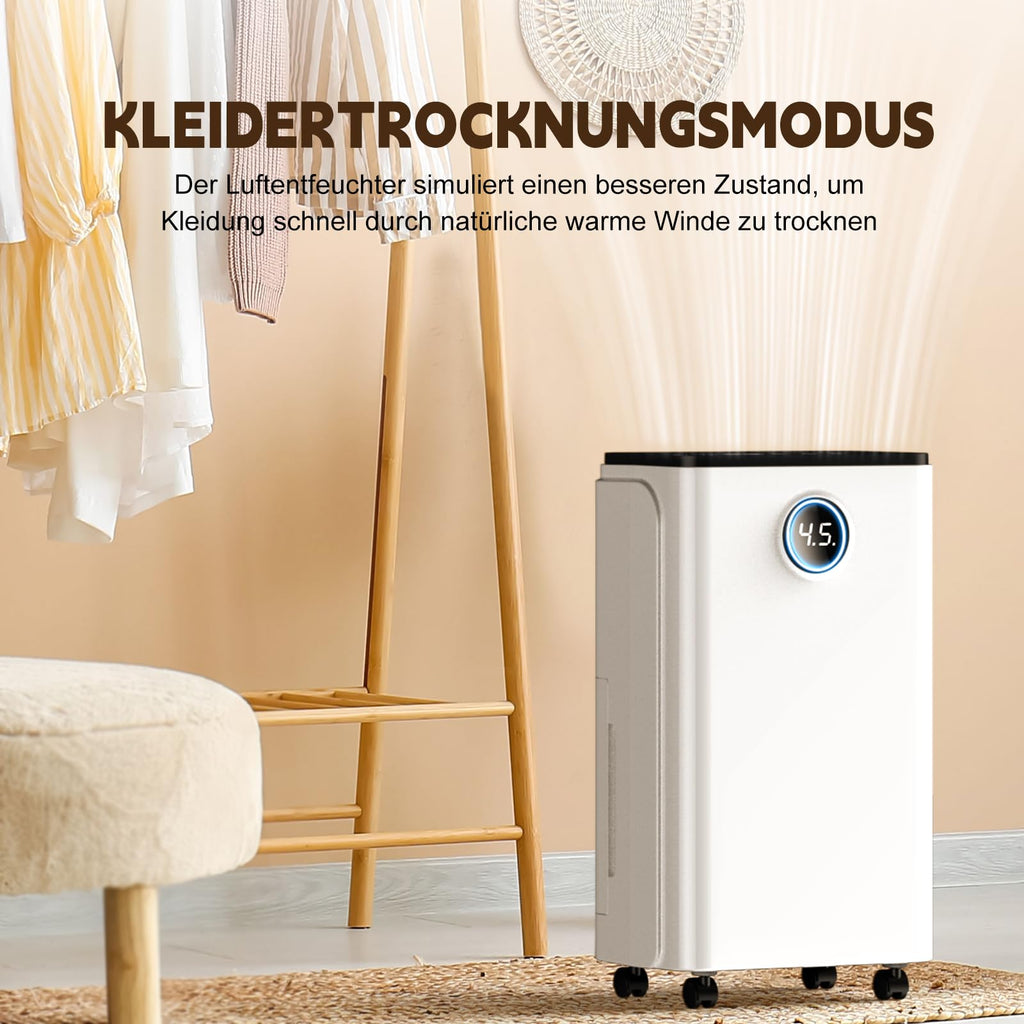 Luftentfeuchter, Auto Entfeuchtung, Raumentfeuchter Elektrisch 25m²/122m³, Luftentfeuchter mit LED Display und Wasserbehälter-Vollanzeige, Gegen Feuchtigkeit, Filter, Timer, 10 J. Gar