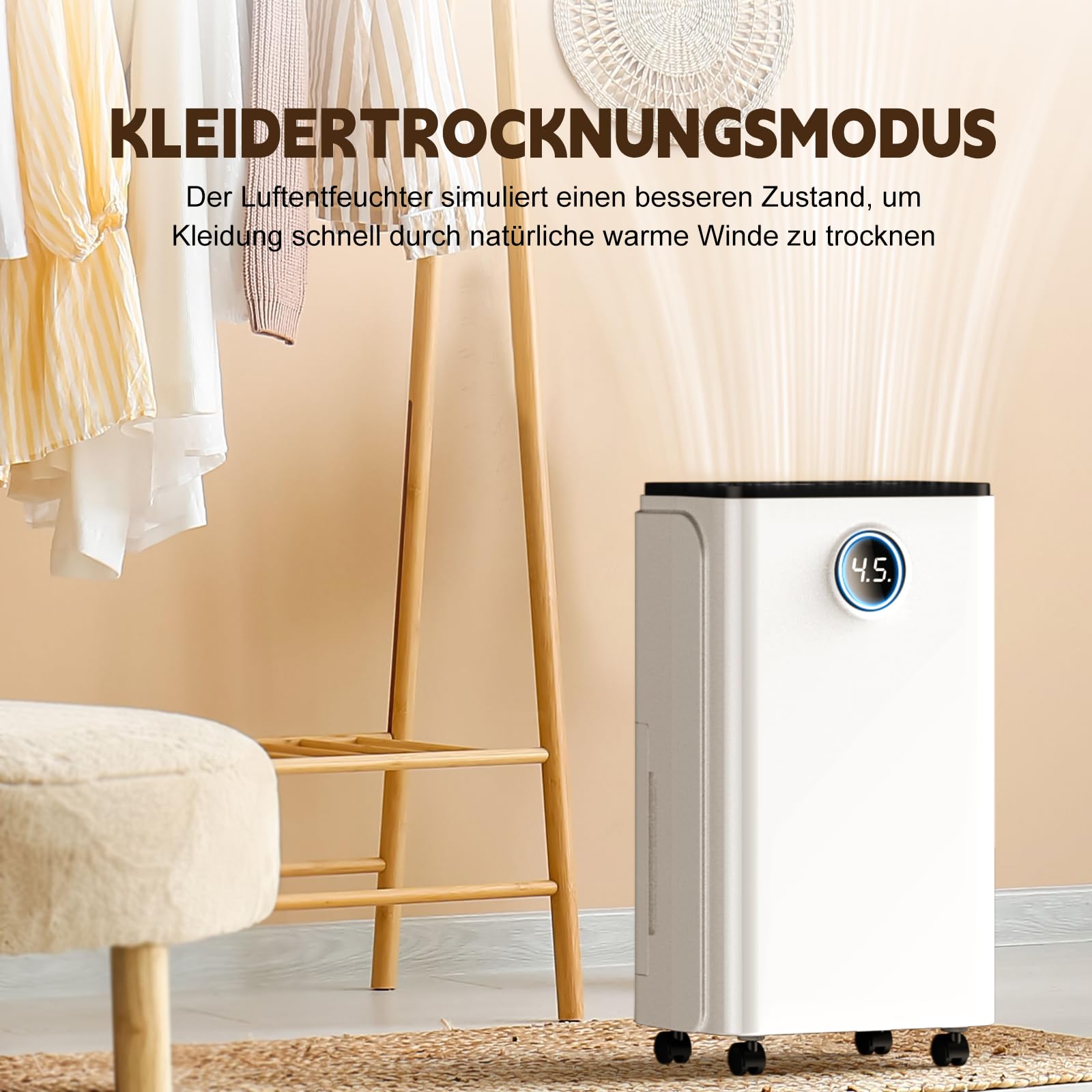 Luftentfeuchter, Auto Entfeuchtung, Raumentfeuchter Elektrisch 25m²/122m³, Luftentfeuchter mit LED Display und Wasserbehälter-Vollanzeige, Gegen Feuchtigkeit, Filter, Timer, 10 J. Gar