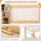 Bateso Kinder-Kunsttisch & 2 Stühle Set mit Rollenpapier - Geräumiger Basteltisch mit Ablageflächen zum Zeichnen, Arbeiten und Lernen - Ideale Holzmöbel für kreatives Spielen