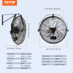 VEVOR Wandventilator, 57 cm, wasserdichter oszillierender Wandventilator, 3 Geschwindigkeiten, 4150 CFM, gewerblicher Wohnventilator zur Kühlung von Lager, Gewächshaus, Werkstatt, Terrasse, Schwarz