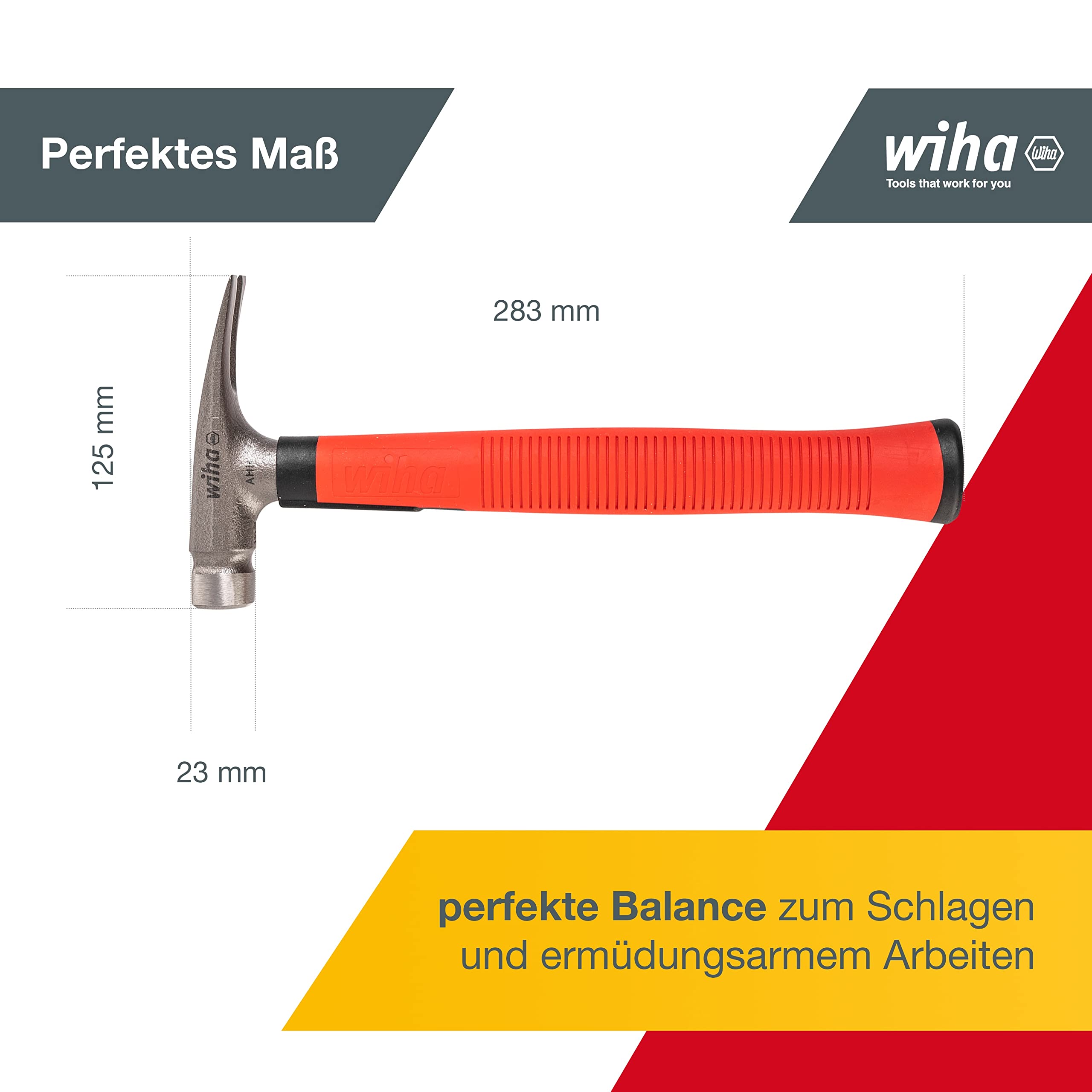 Wiha Elektriker Hammer 300g (42071), Werkzeug für Elektriker für elektrische Arbeiten, flacher Boden des Hammerstiels zum Platzieren von Kabeln und Dübeln