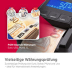 Olympia NC 375 Geldprüfgerät | Geldscheinprüfer mit IR, MG, UV Sensoren | Geldzähler für Euro, Dollar, Pfund | Falschgeld Prüfer | Hohe Prüfgeschwindigkeit | Geldprüfgerät für Scheine | LCD Display