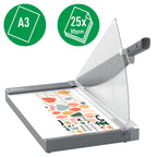 Leitz Precision Office Pro Hebelschneider A4+, bis zu 25 Blatt, Schneidemaschine mit 457 mm Schnittlänge, Präzisionsstahlklinge, Premium-Glasunterlage, Kantenbeleuchtung & Klingenschutz, 90240000