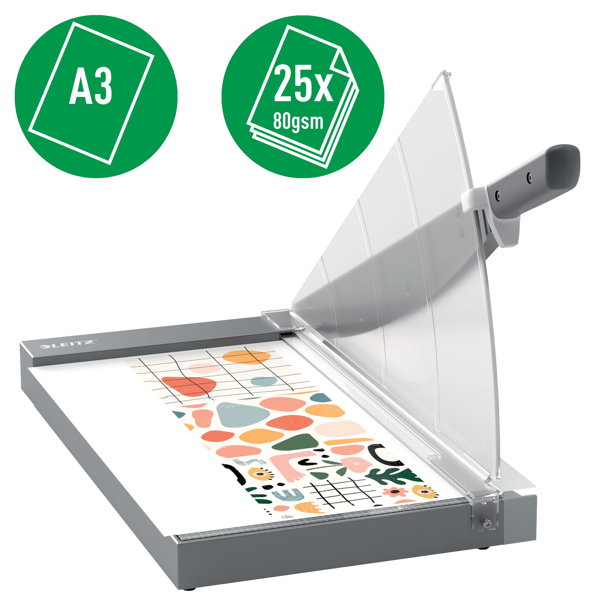 Leitz Precision Office Pro Hebelschneider A4+, bis zu 25 Blatt, Schneidemaschine mit 457 mm Schnittlänge, Präzisionsstahlklinge, Premium-Glasunterlage, Kantenbeleuchtung & Klingenschutz, 90240000