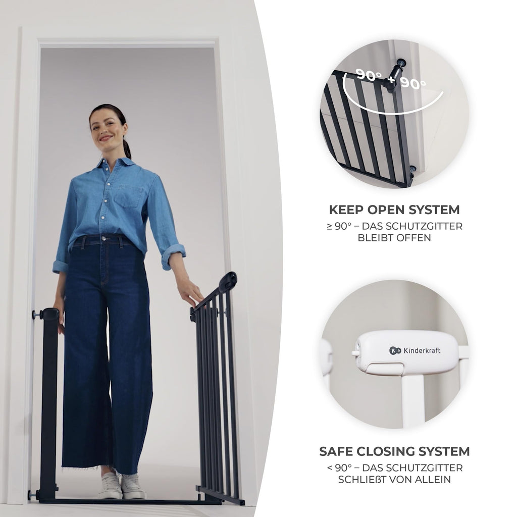 Kinderkraft Lock&GO Treppenschutzgitter Ohne Bohren, Türschutzgitter, Kinderschutzgitter, von 75 bis 103 cm, 90 Grad öffnen, doppelte Verriegelung, Schwarz