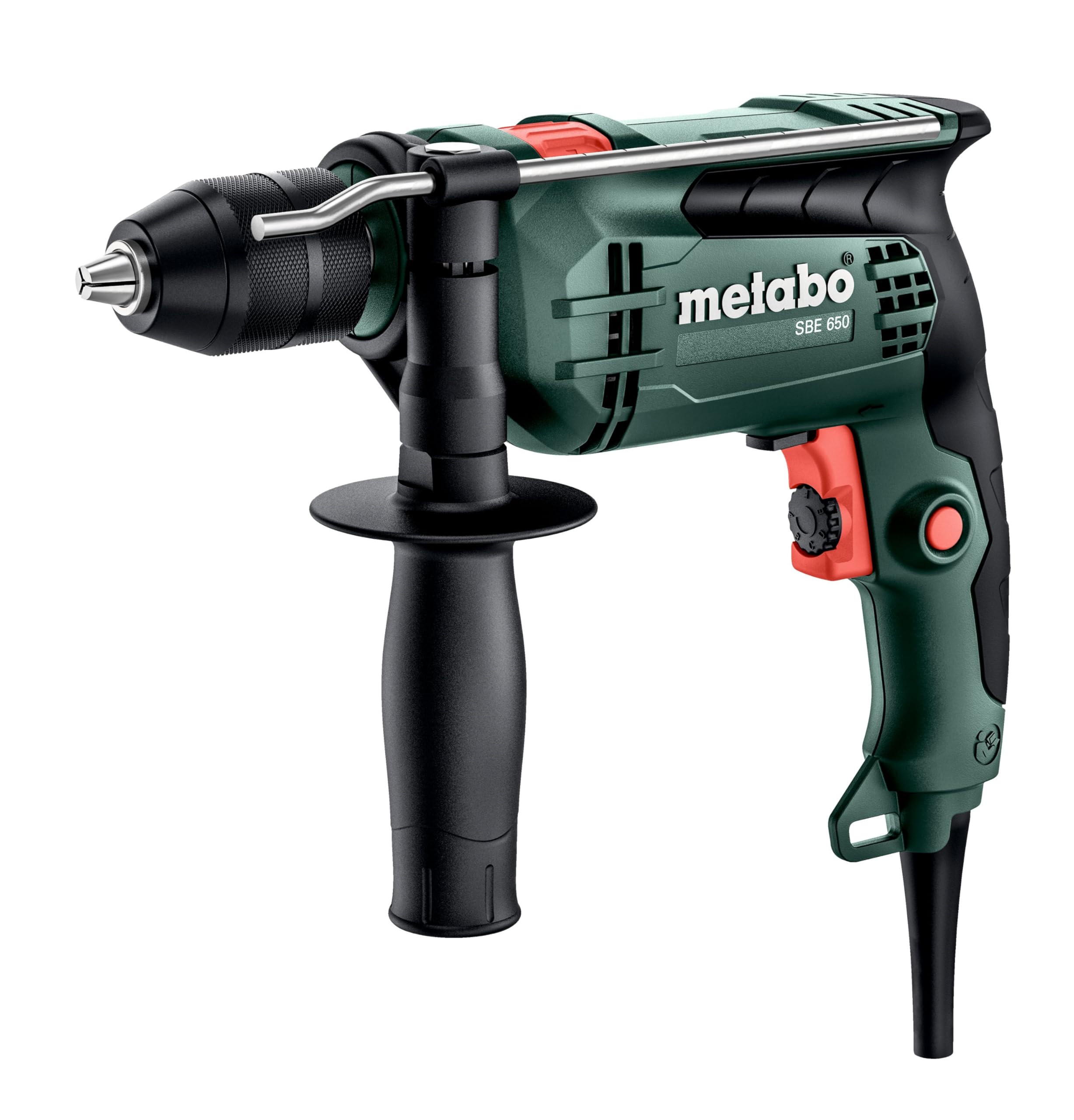 metabo Schlagbohrmaschine SBE 650 Set - 650 W - Drehzahlregelung, Zusatzhandgriff, Bohrtiefenanschlag, Transportkoffer, kompakt & leistungsstark - Bohren in Beton, Holz, Stahl - Inkl. Mobile Werkstatt