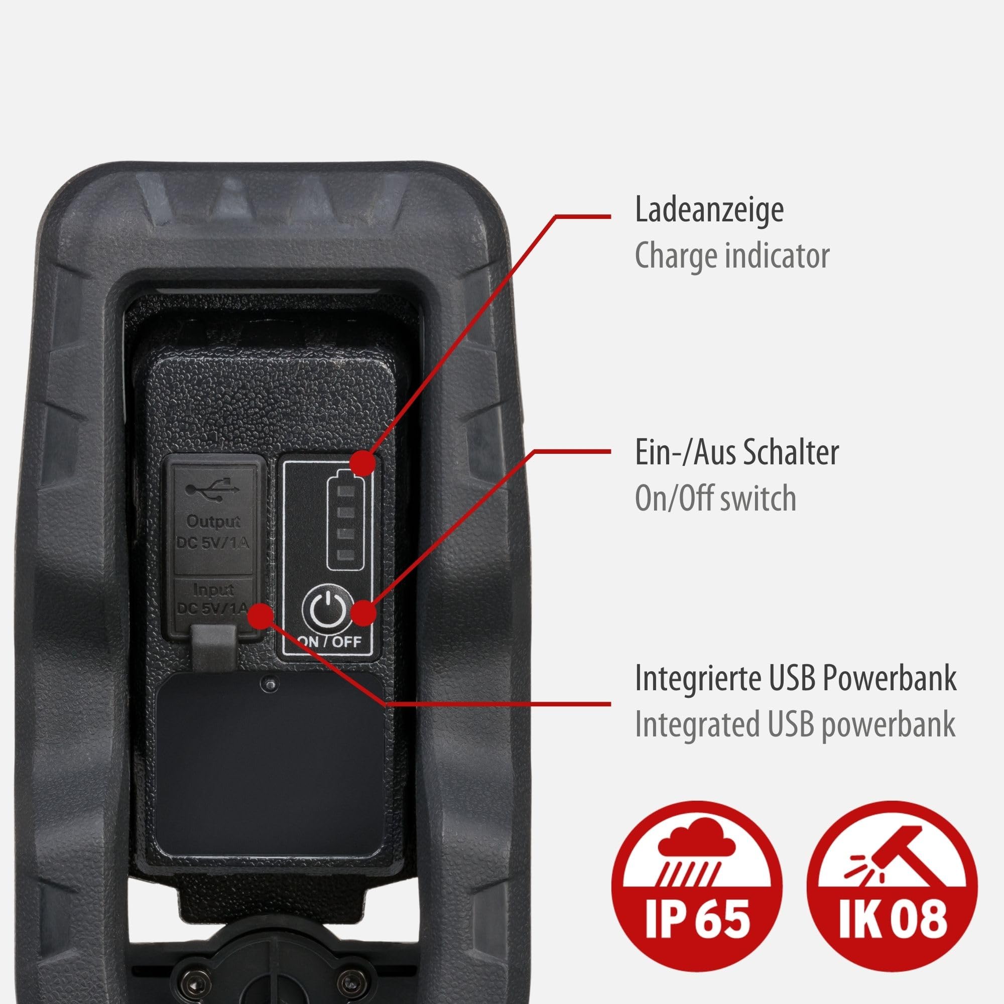 Brennenstuhl klemmbarer LED Arbeitsstrahler CL 1050 MA (10W, 950lm, IP65, Akku LED Arbeitsleuchte mit Neigungswinkel, USB, Powerbank, Engineered in Germany)