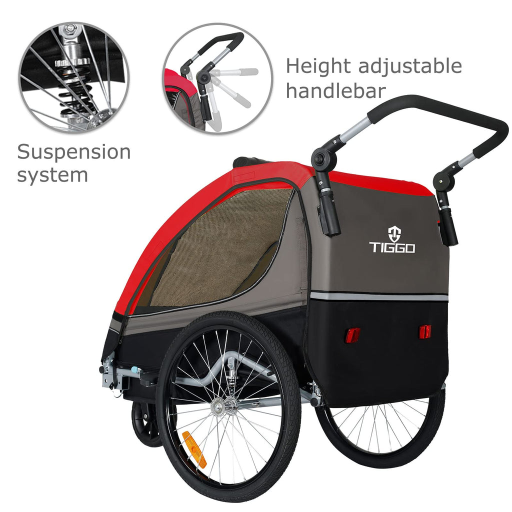 Tiggo S2 Kinderanhänger mit Federung Jogger 2 in 1 Kinder Buggy fahrradanhänger Anhänger 360° Drehbar (Rot)